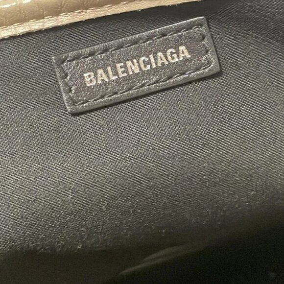 Auth BALENCIAGA Navy Cabas S 339933 Beige Leather - Tote Bag - Picture 7 of 12